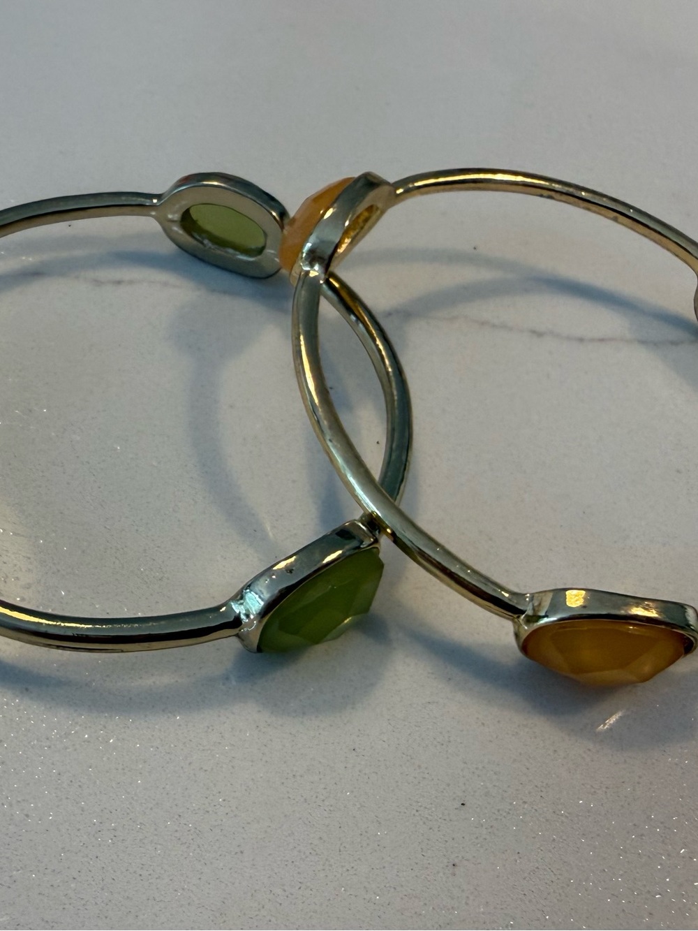 Gold Tone Bangle Bracelet Set with Green and Yellow Stones - Women Jewelry